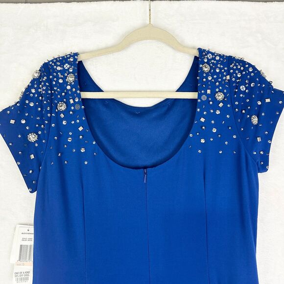 Alex Evenings Cap Sleeve Embellished Dress Size 12 NWT Royal Blue MOTB Wedding - Picture 8 of 12